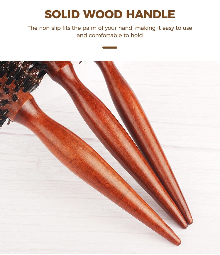 12 Style Wood Handle Round Rolling Brush Straight Twill Hair Comb Boar Bristle Round Barrel Hair Curling Brush Hairdressing Tool