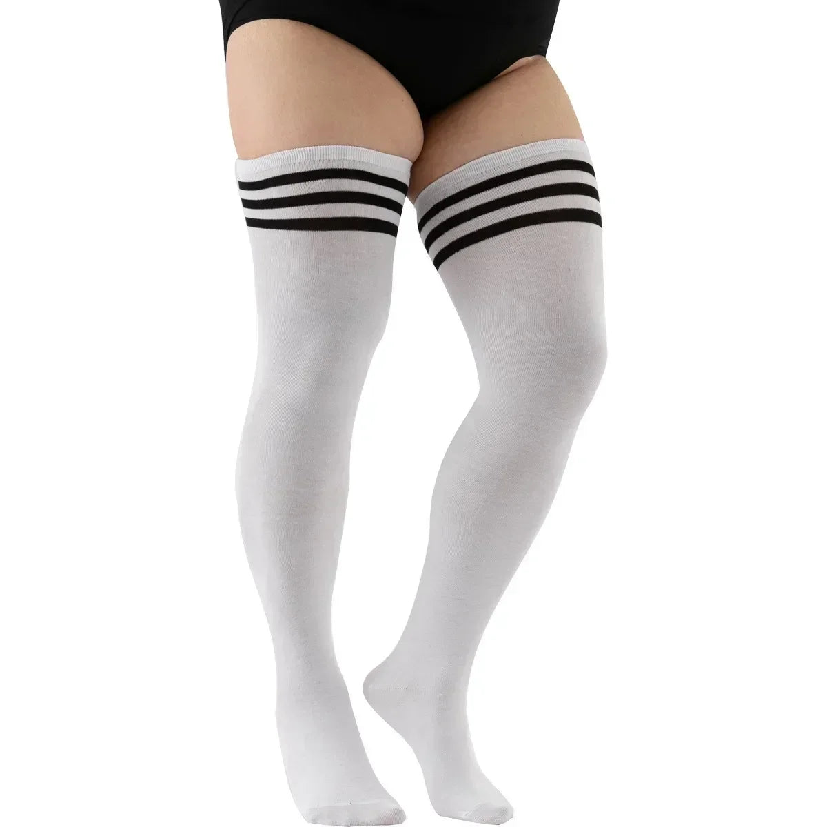 TRALOW  Plus Size Thigh High Socks Extra Large Stripe Over Knee High Stockings for Women Comfortable and Warm For Cosplay Yoga