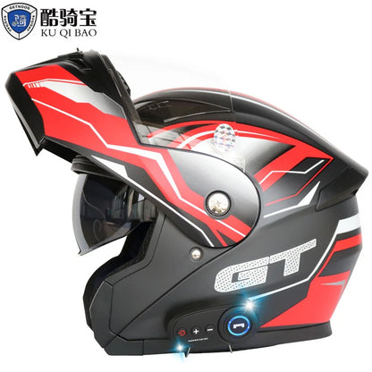 KUQIBAO motorcycle bluetooth helmet double lens uncovered motorcycle helmet with FM large capacity 1200mAh flip helmet