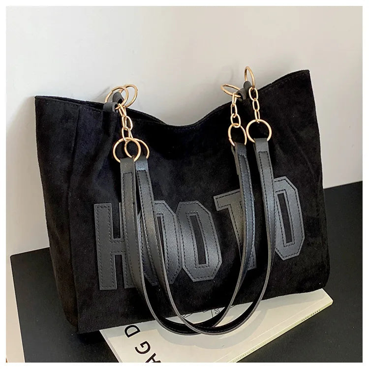 Solid Color Shoulder Bag, Trendy Letters Tote Bag, Canvas Campus Handbag for Women, Office,College,Work,Travel Hand Bags Bolsa