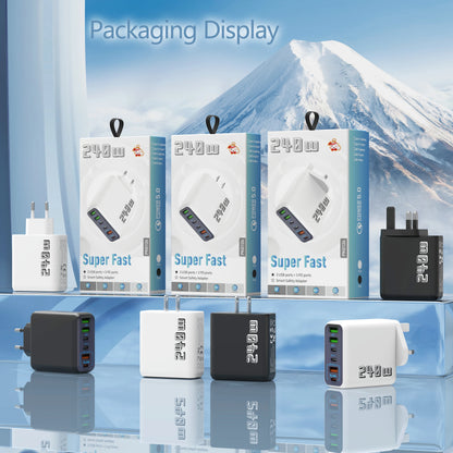 240W GaN Charger 2 Port USB C + USB A Fast Wall Charger UK/EU Plug PD Super Fast Charging For iPhone Samsung iPad Android Phone