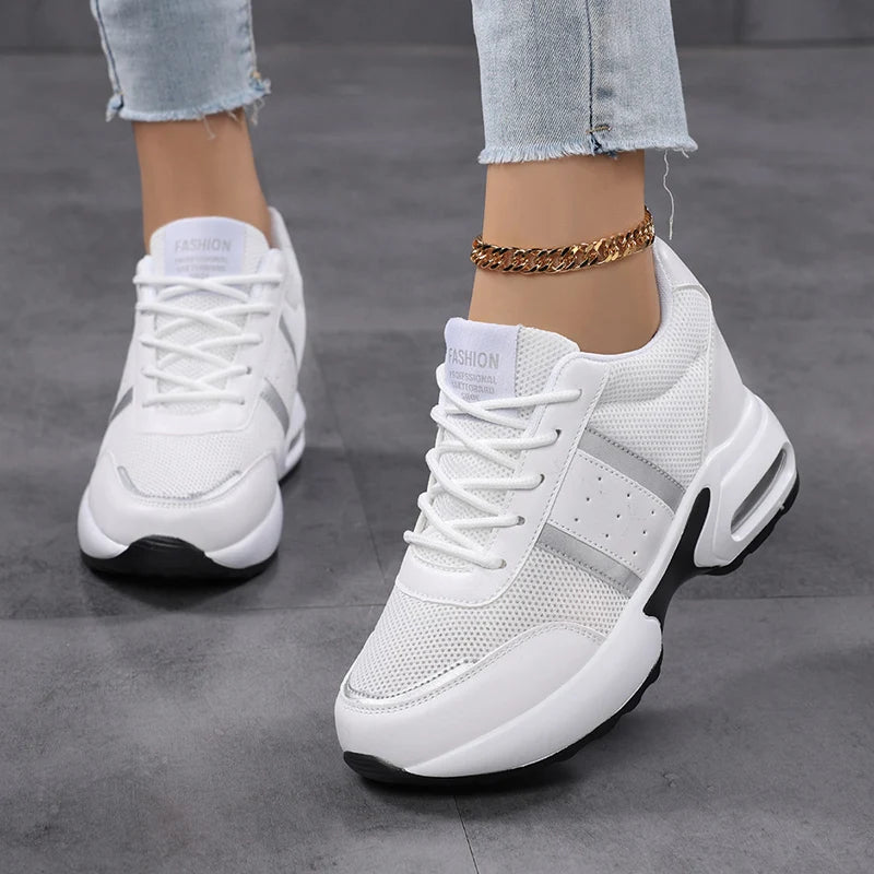 Fashion Women's Platform Shoes Invisible Height-increasing Casual Shoes Ladies Breathable Air-cushion Walking Traveling Shoes