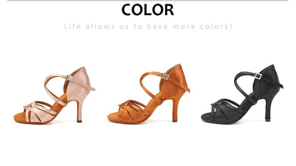 DKZSYIM New Latin Dance Shoes Women Ballroom Tango Dancing Shoes Suede Soles Silk Party Salsa Dance Shoes for Ladies Sandals