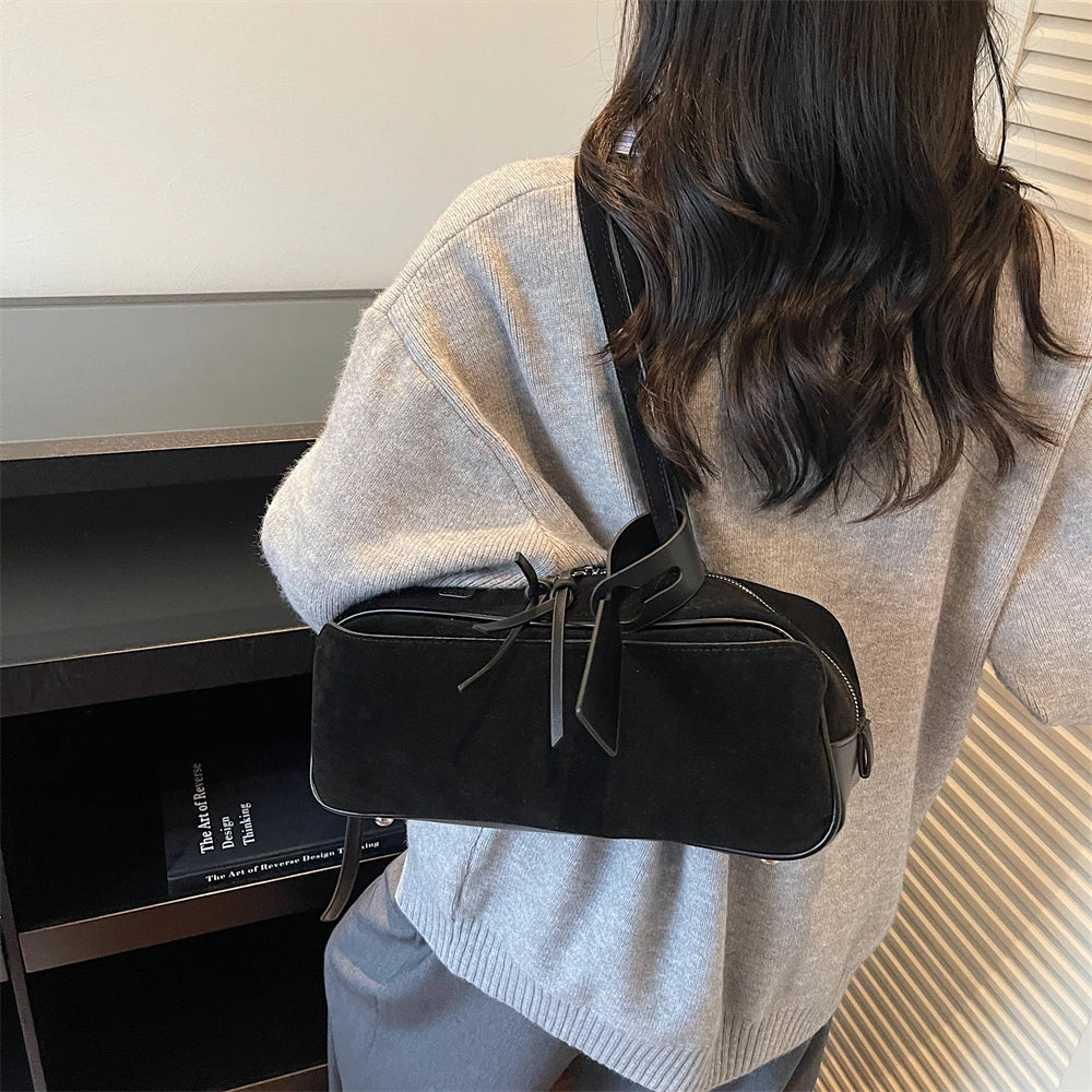 MOODS 2025 Autumn Latest Commute Shoulder Bags For Women PU Suede Pure Color Large Capacity Boston Bag Luxury Designer Handbags