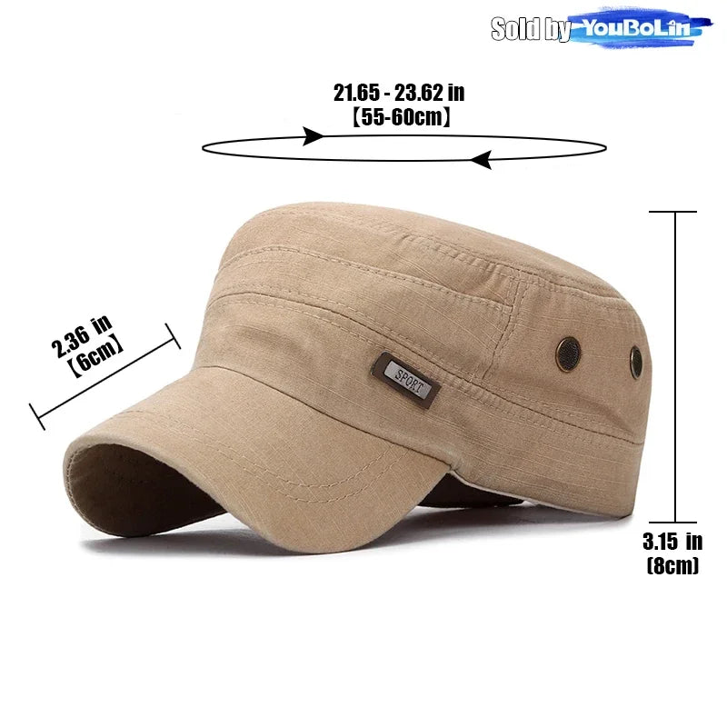 Cotton Perforated Breathable Military Academy Cadet Flat Cap Sun Hat Trucker Caps Dad Hats
