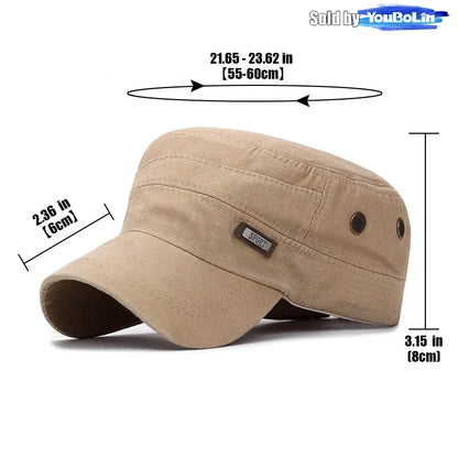 Cotton Perforated Breathable Military Academy Cadet Flat Cap Sun Hat Trucker Caps Dad Hats