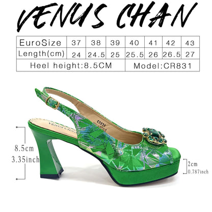 Venus Chan 2025 Elegant Peep-Toe Heels for Women - Perfect Italian Party Shoes & Bag Set with Sparkling Diamond Accents