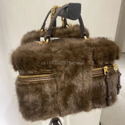 Faux Fur Mini Box Bags Luxury Designer Handbag for Women Trendy Ladies Fashion Casual Chain Elegant Shoulder Bags Crossbody Bag
