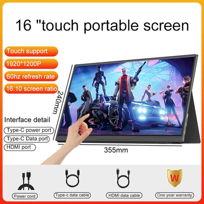 16inch Portable Monitor 2.5K/120HZ/100%sRGB  For Laptop XBox PS4 / 5 Switch Cell Phone Computer Extension Gaming  Travel Screen