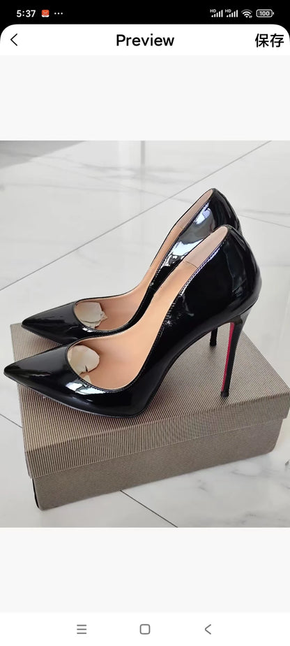 35-48 size slim high heels women's high heels sexy pointed wedding shoes party high heels patent leather neutral shoes