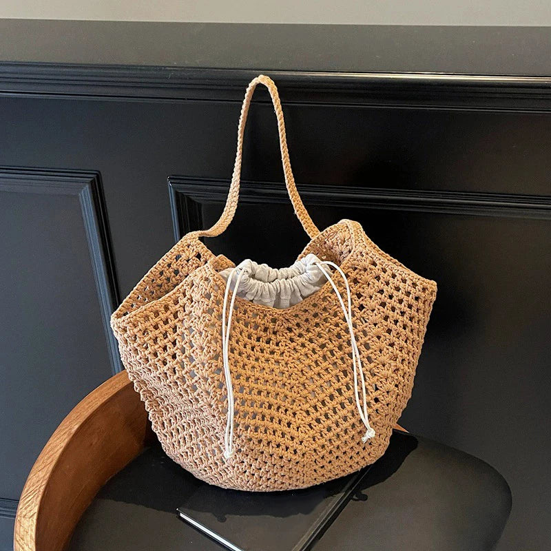 Chic Simple Lady Large Capacity Shoulder Bags Shopping Beach Bag for Women Casual Straw Woven Tote Bag Female Handbag Purses