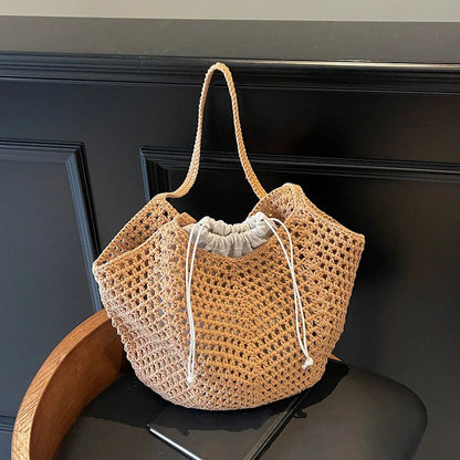 Chic Simple Lady Large Capacity Shoulder Bags Shopping Beach Bag for Women Casual Straw Woven Tote Bag Female Handbag Purses