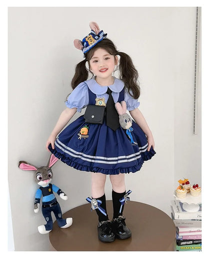 Girl Cosplay Judy Hopps Police Officer Dress Ear Sheriff Hat Bunny Costume Kids Dress Up Halloween Rabbit Disguise Dress Outfits