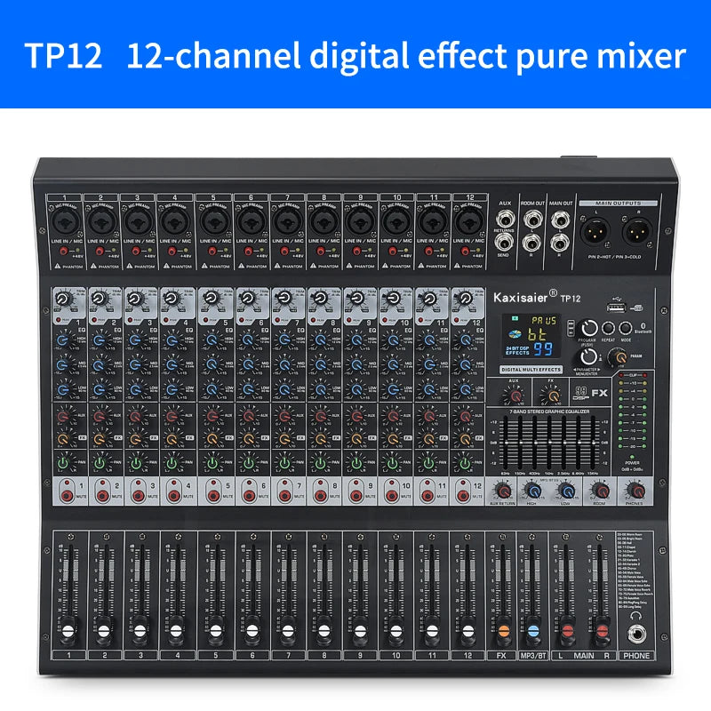 8/12 Channel Digital Mixer Audio Console 100 DSP Effects Bluetooth USB MP3 DJ Reverberation Sound Mixing Console