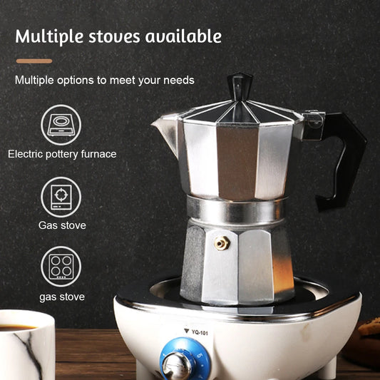 Octagonal Moka Pot Aluminum/Stainless Steel Stovetop Espressos Maker Multi-Purpose Coffee Pots for Outdoor Home Kitchen Office