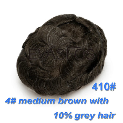 EVASFOS 0.02-0.04mm Super Thin Skin Men's Toupee Natural European Human Hair Male Wig Prosthesis Hair System For Men
