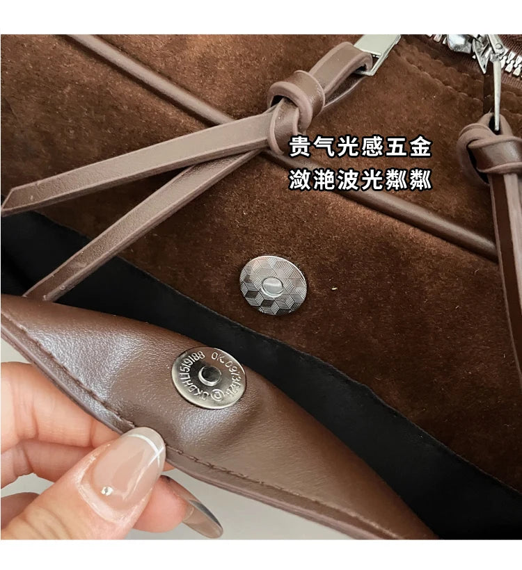 Retro Red Suede Wedding Shoulder Bag Luxury Designer Women Versatile Underarm Bags Elegant Female Large Capacity Handbags