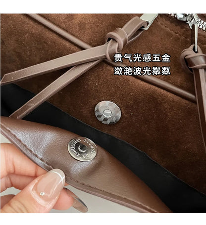 Retro Red Suede Wedding Shoulder Bag Luxury Designer Women Versatile Underarm Bags Elegant Female Large Capacity Handbags