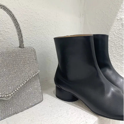 Luxury Design Fashion Split Toe Shoes 2026 Autumn Winter New Ankle Boots Genuine Leather Low Heels Women's Boots