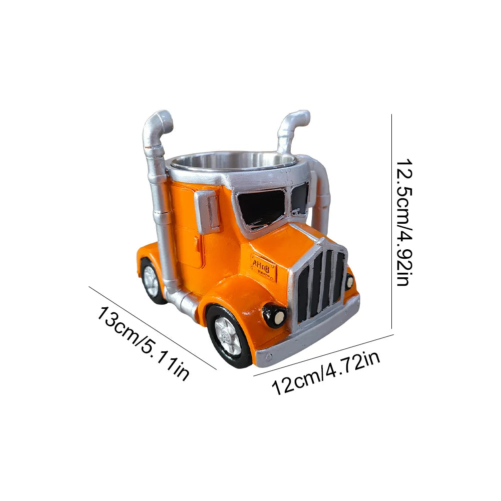 Semi-Truck Coffee Mugs 200-250ml Stainless Steel Creative Truck Coffee Cup Resin Coffee Mug Gifts for Coffee & Truck Lovers