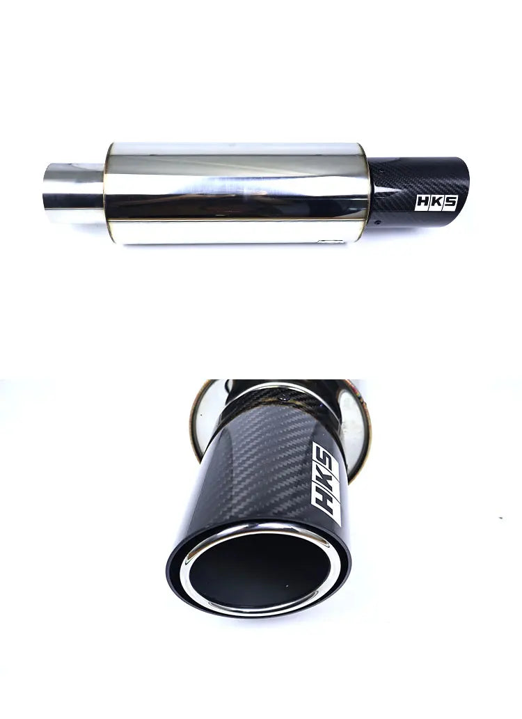 HKS Universal Straight drum Muffler Tail Pipe Stainless Steel Car Exhaust Pipe With carbon fiber tailpipe Car sound modification