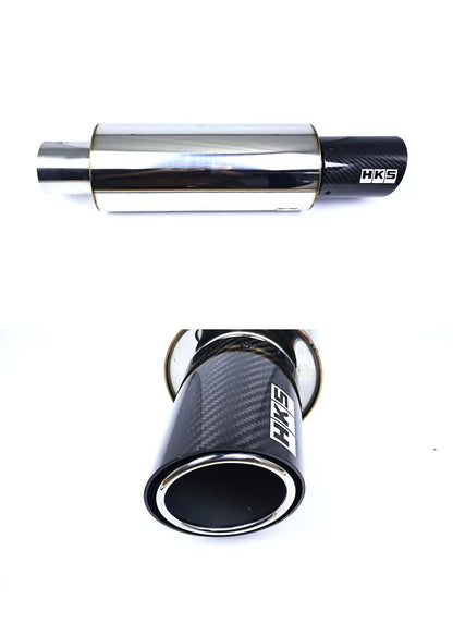 HKS Universal Straight drum Muffler Tail Pipe Stainless Steel Car Exhaust Pipe With carbon fiber tailpipe Car sound modification
