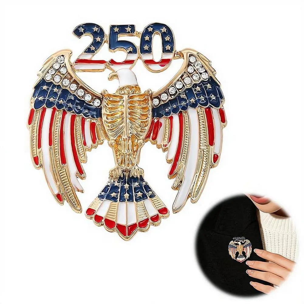 USA 250th Anniversary Brooch Rhinestone 250 Flag Pin Alloy Badge For Independence Day Patriotic Gift Decorative Clothes