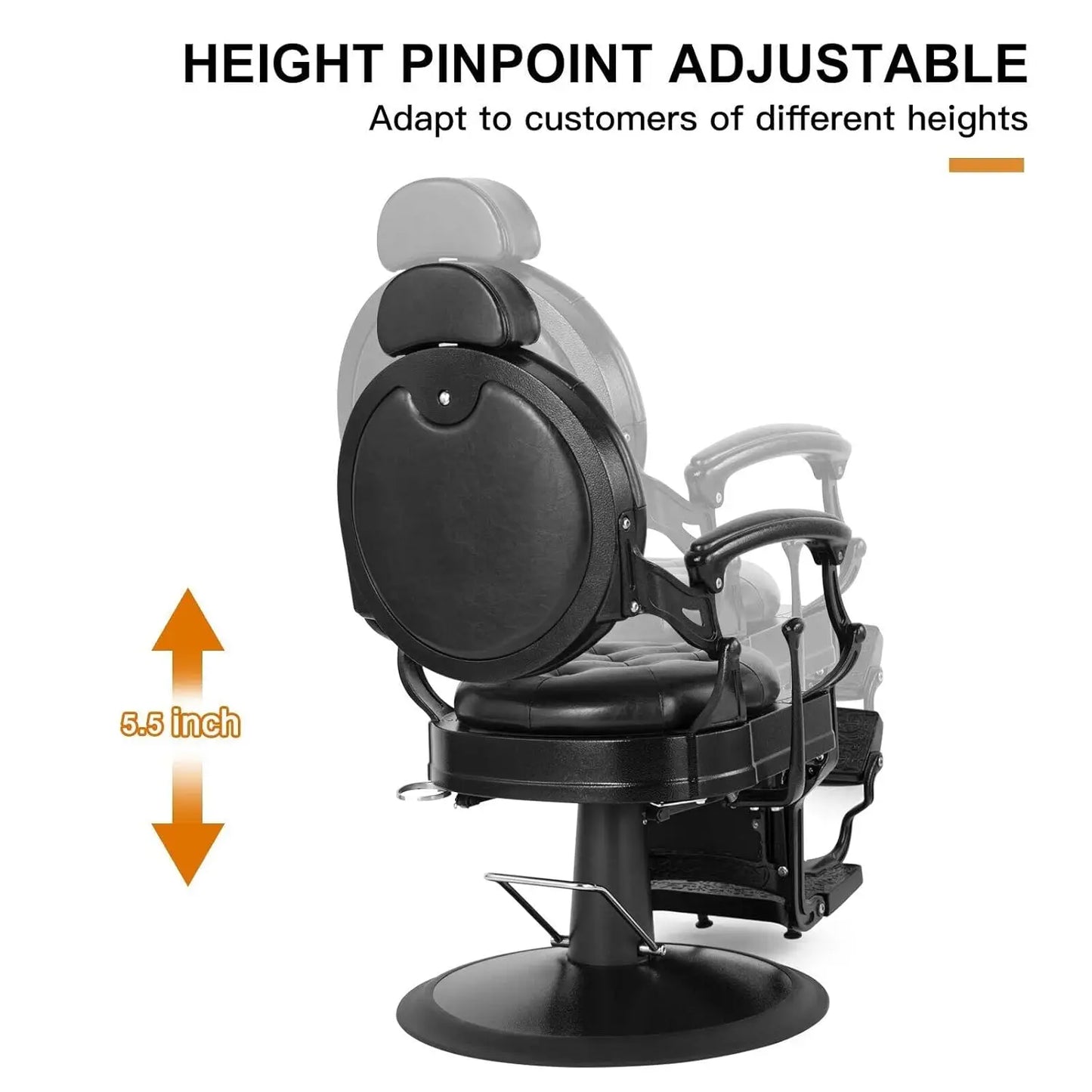 Retro Heavy Duty Hydraulic Recline Barber Chair Rounded Cushion Salon Spa Styling Equipment Black Customized