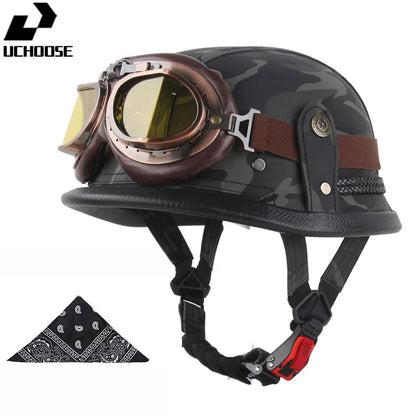 DOT Certified Vintage Open Helmet Motorcycle Open Face Helmet Retro 3/4 Helmet Cruise Casco Casque Moto Men Women