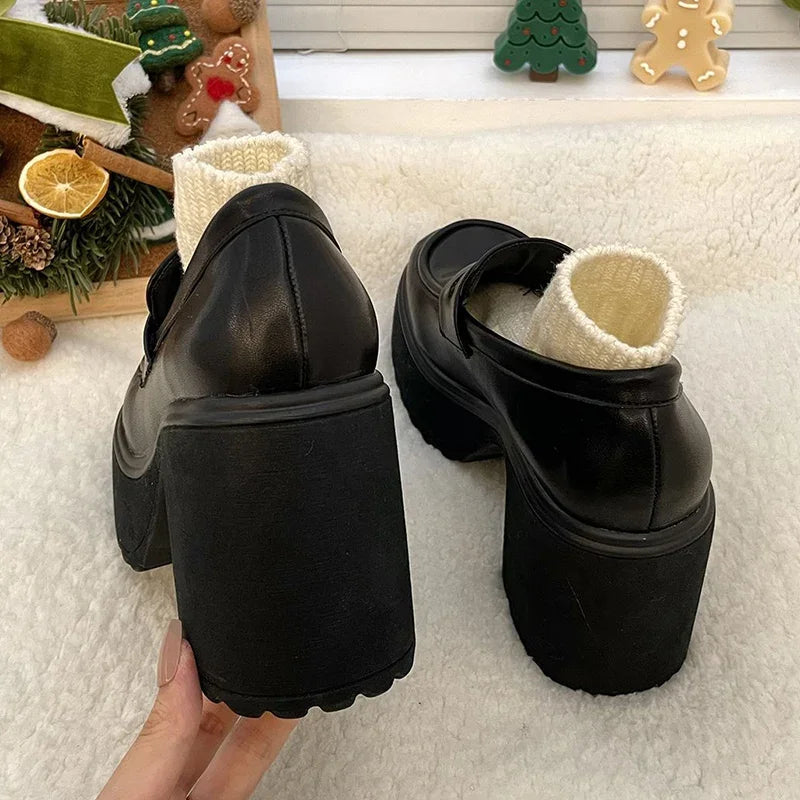 Retro Le Fu Shoes 2024 New Thick Soled High Heels Daily Luxury Women's Solid Color Temperament Mary Jane with Follow-up Shoes