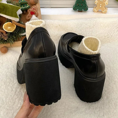 Retro Le Fu Shoes 2024 New Thick Soled High Heels Daily Luxury Women's Solid Color Temperament Mary Jane with Follow-up Shoes