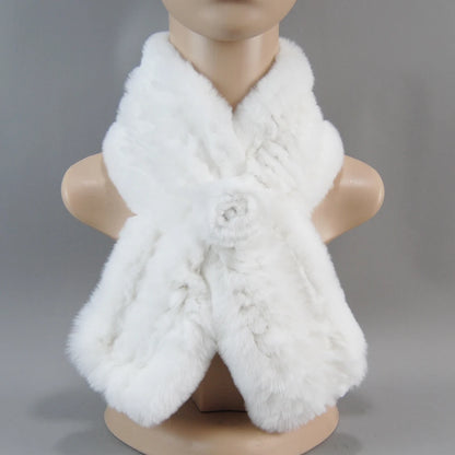 Hot Russian Women Knit Real Rex Rabbit Fur Scarf Lady Fashion Floral Rex Rabbit Fur Mufflers Hot Winter Warm Natural Fur Scarves