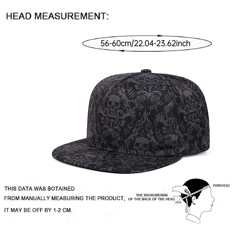 2025 New Fashion Full Skull Print Baseball Hat Street Personalized Hip Hop Hat Outdoor Daily Decoration Hat Unisex Flat Edge Hat
