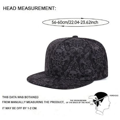 2025 New Fashion Full Skull Print Baseball Hat Street Personalized Hip Hop Hat Outdoor Daily Decoration Hat Unisex Flat Edge Hat