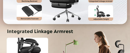 Ergonomic Mesh Office Desk Chair with Footrest, Comfrotable Big and Tall Reclining Computer Chair with Adjustable Lumbar