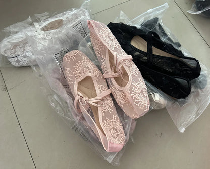 Plus Size 43 Women Fashion Ballet Flats Breathable Laces Square Toe Spring Summer Flat Shoes For Female Daily Walking Loafers