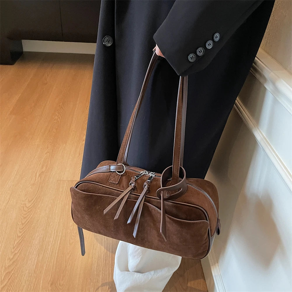 MOODS 2025 Autumn Latest Commute Shoulder Bags For Women PU Suede Pure Color Large Capacity Boston Bag Luxury Designer Handbags