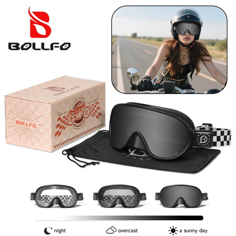 Vintage Motorcycle Goggles Over Glasses Photochromic UV400 Dirt Bike Goggles for Men Women Dual-Cycle Defogging Racing Glasses