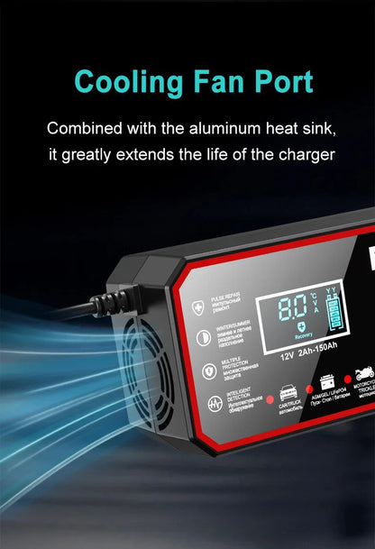 12V 8A Smart Car Battery Charger Automatic Start Fast Charger Pulse Repair Motorcycle Truck Battery Charger GEL Lead Acid