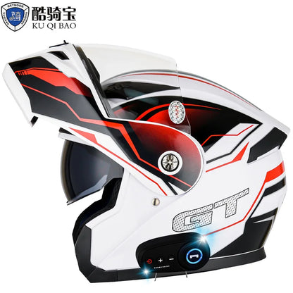 KUQIBAO motorcycle bluetooth helmet double lens uncovered motorcycle helmet with FM large capacity 1200mAh flip helmet