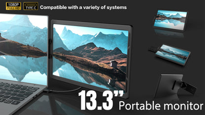 13.3inch Portable Monitor - FHD Laptop Second Expansion Screen For Switch/Phone/Tablet,USB-C HDMI-Compatible,Rotatable Display