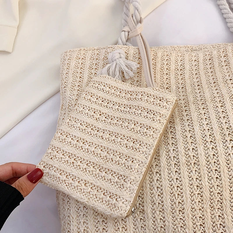Designer Women Handbags Fashion Large Capacity Straw Tote Bag Summer Beach Bag Casual Bali Big Purse