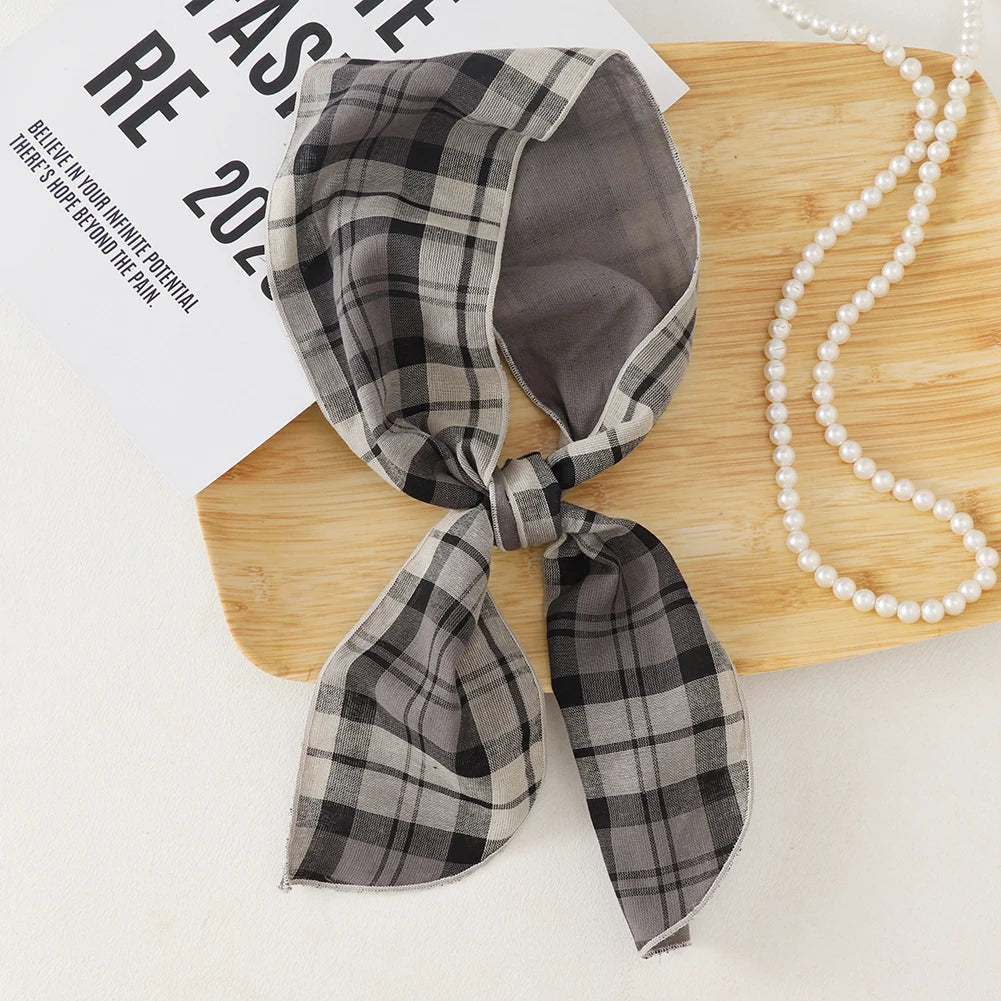 British Cotton Skinny Plaid Scarf Fashionable Outfit Hairband Necktie Scarf Small Shawl Headscarf Neck Protection Scarf 11X120cm