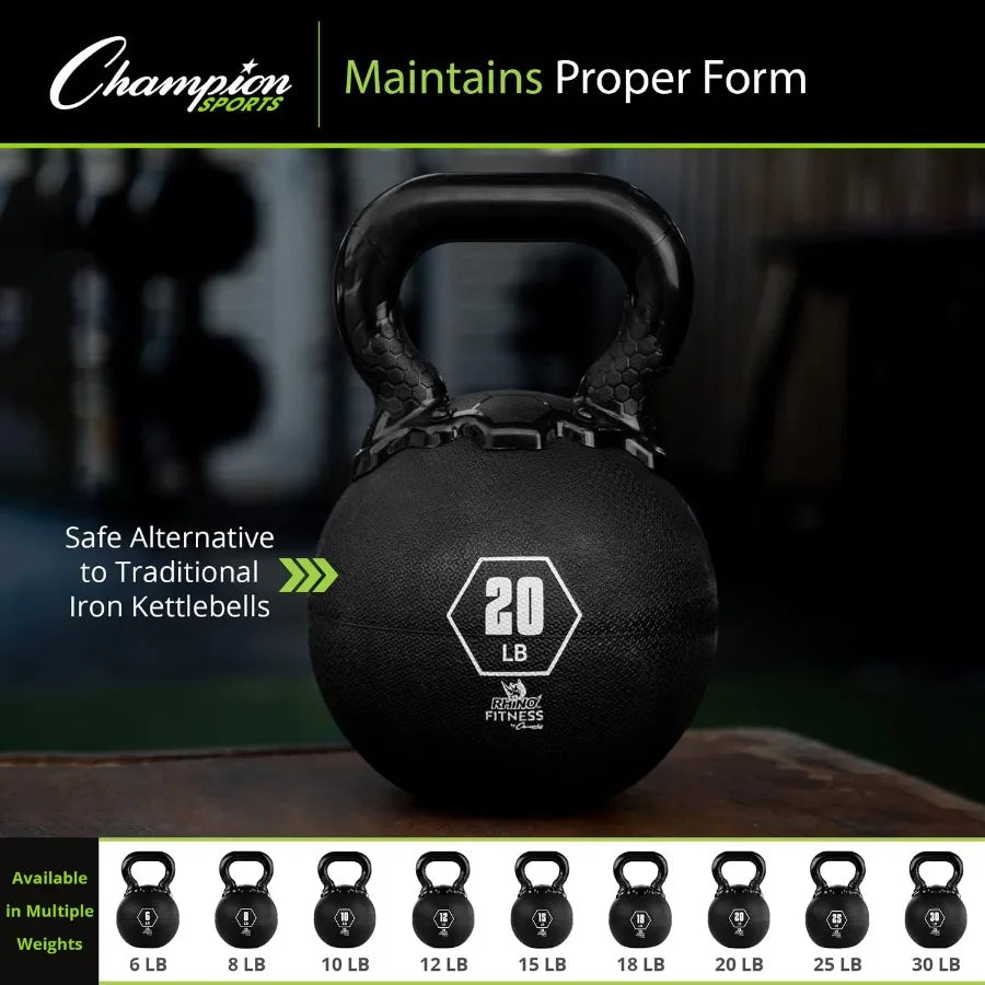 Rhino Kettlebell Rubber Weights Black - Premium Strength Training Equipment - Multiple Weights