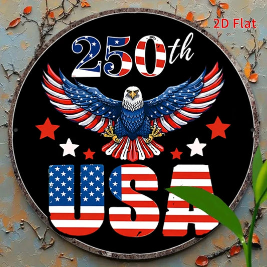 2D Flat, [2Dfalt] 1pc 20x20cm- Aluminum Sign USA 250th Anniversary Tin Sign, Patriotic Decor for Americans, Eagle Flag Themed Me