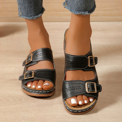 2025 Summer Fashion Women Wedge Slippers Premium Orthopedic Open Toe Shoes for Women Anti-slip Platform Retro Slippers Female