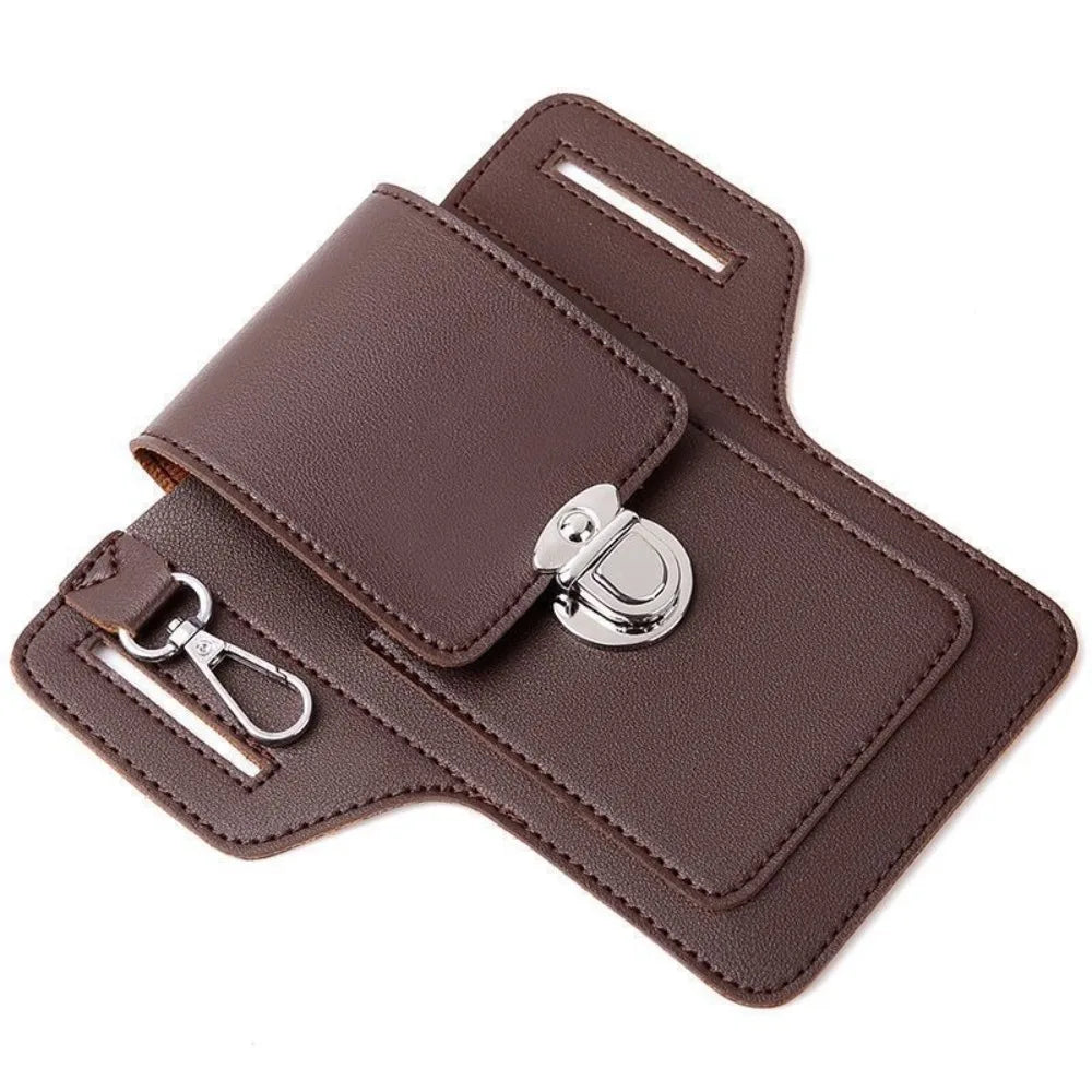 2024 Fashion New Men's Belt Leather Case Vertical Multifunctional Portable Phone Waistpack Card Bag Can Be Keyed Pu Leather Gift