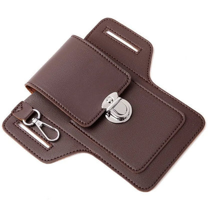 2024 Fashion New Men's Belt Leather Case Vertical Multifunctional Portable Phone Waistpack Card Bag Can Be Keyed Pu Leather Gift