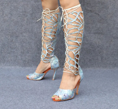 Ladingwu High-end Custom Material Fish Scale Texture Women Dance Shoes Sexy Pole Dance Boots Ladies Wedding Ballroom Shoes