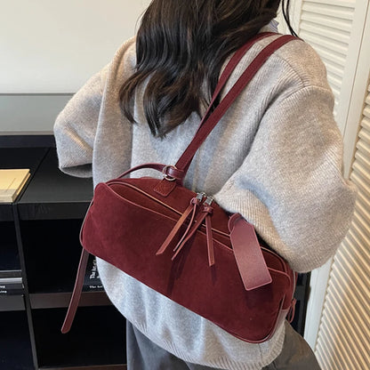 Retro Red Suede Wedding Shoulder Bag Luxury Designer Women Versatile Underarm Bags Elegant Female Large Capacity Handbags